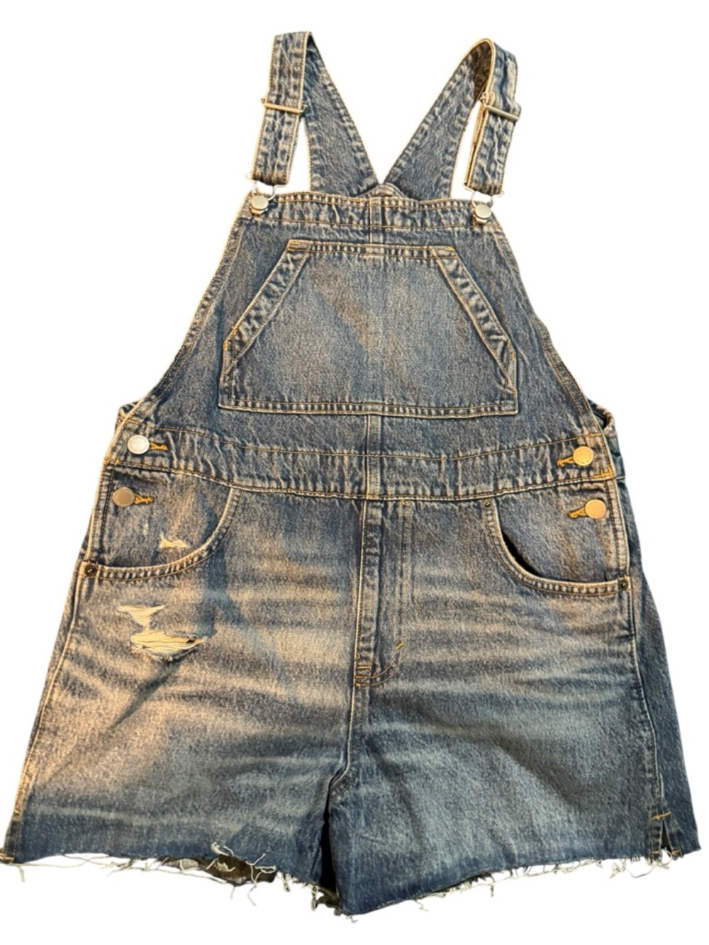 Universal Thread Distressed Blue Denim Short Overalls
